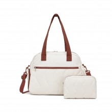 TVN2622 - 24L Lightweight Quilted Women’s Travel Bag Set with Shoe Compartment for Gym Maternity Commute - Beige And Brown