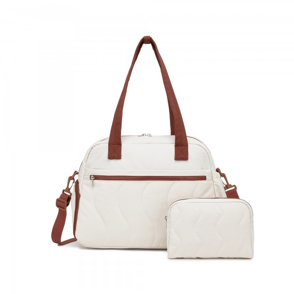 TVN2622 - 24L Lightweight Quilted Women’s Travel Bag Set with Shoe Compartment for Gym Maternity Commute - Beige And Brown