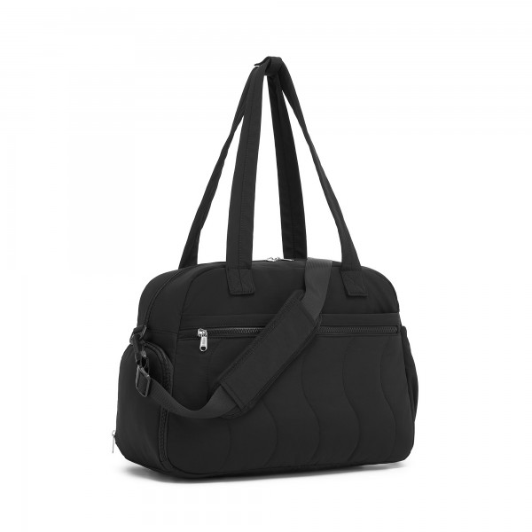 TVN2622 - 24L Lightweight Quilted Women’s Travel Bag Set with Shoe Compartment for Gym Maternity Commute - Black