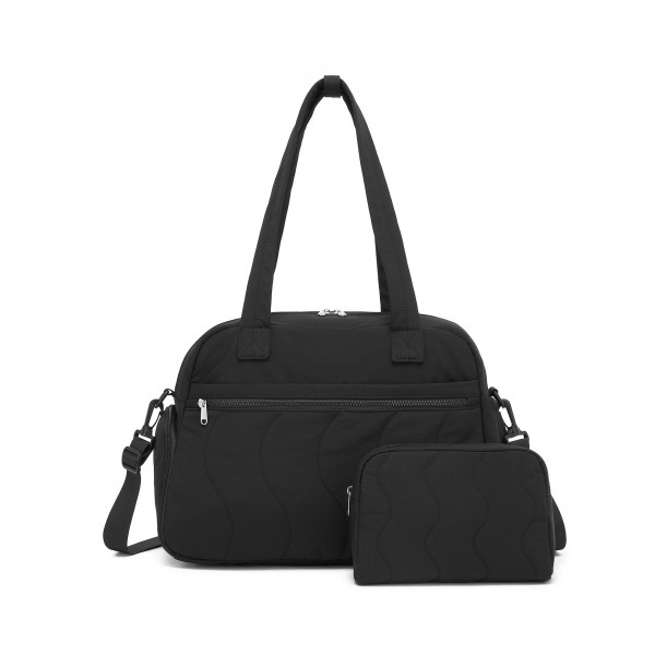 TVN2622 - 24L Lightweight Quilted Women’s Travel Bag Set with Shoe Compartment for Gym Maternity Commute - Black