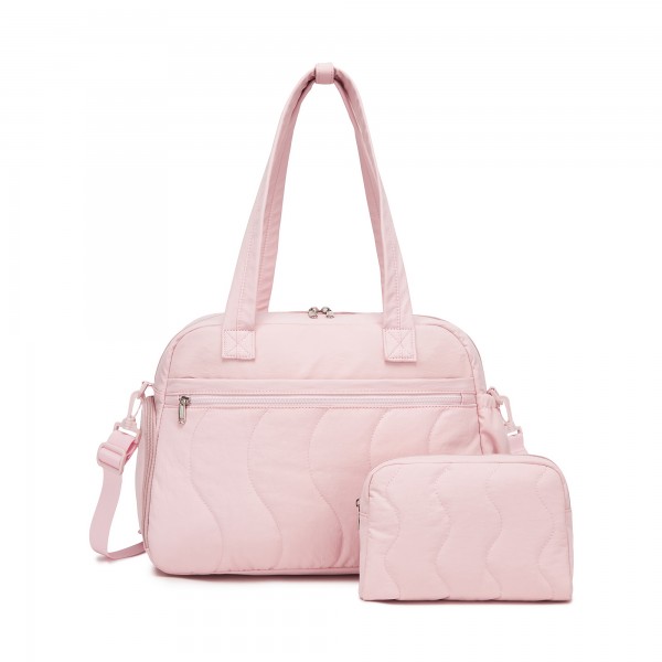 TVN2622 - 24L Lightweight Quilted Women’s Travel Bag Set with Shoe Compartment for Gym Maternity Commute - Pink