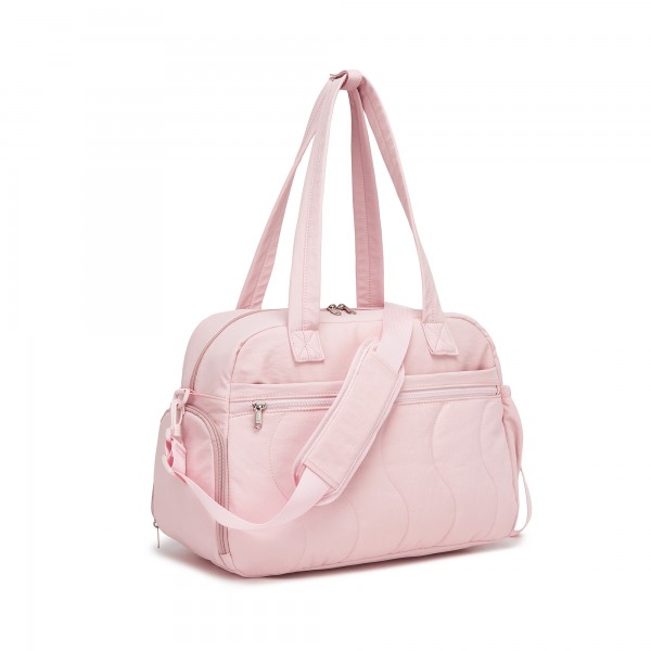 TVN2622 - 24L Lightweight Quilted Women’s Travel Bag Set with Shoe Compartment for Gym Maternity Commute - Pink